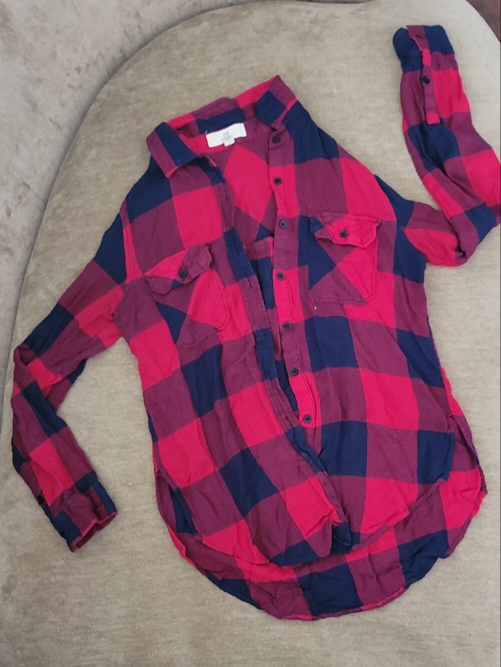 Thread & Supply Red and Navy Plaid Button-Down Shirt